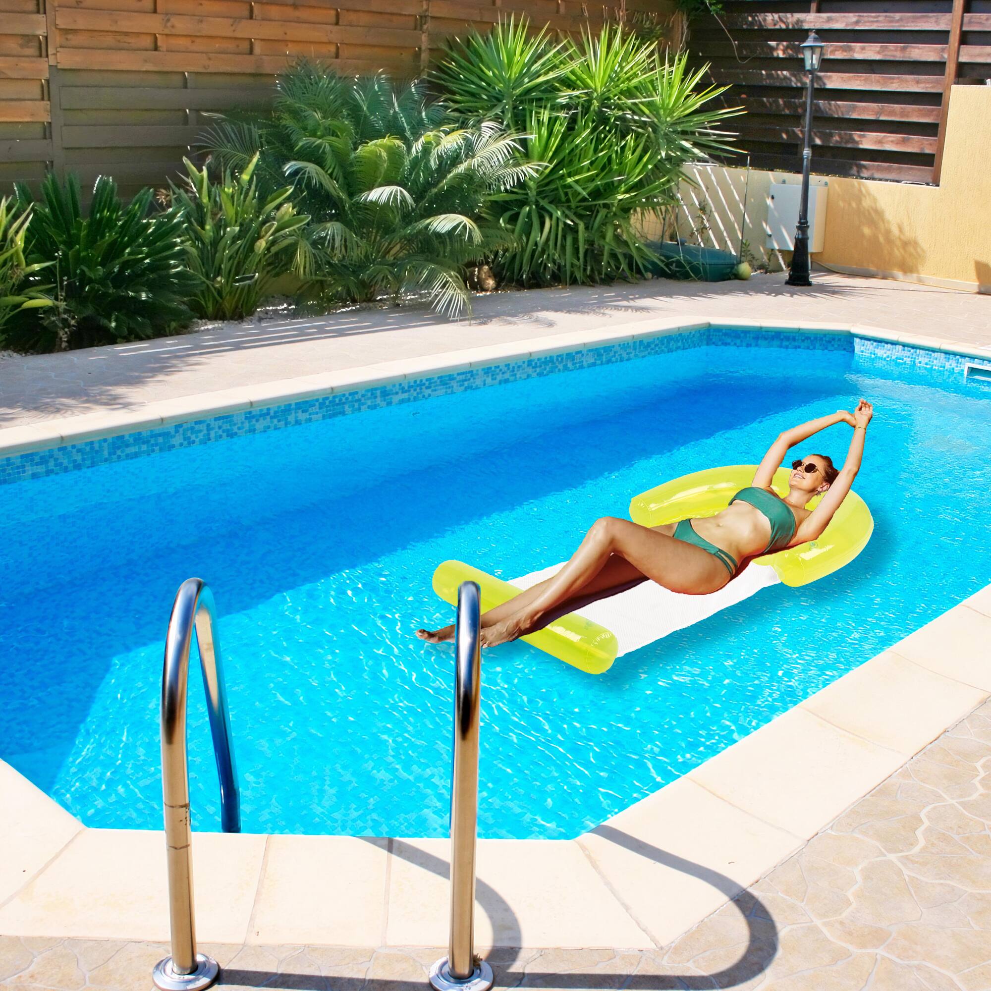 54.75" Neon Yellow Inflatable Water Hammock Swimming Pool Lounger